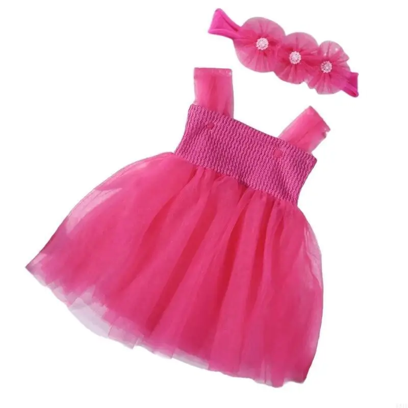 581F فستان لحديثي الولادة من التول مع عصابة رأس مزخرفة ملابس للرضع التقطت الصور لحديثي الولادة مع عصابة رأس #6