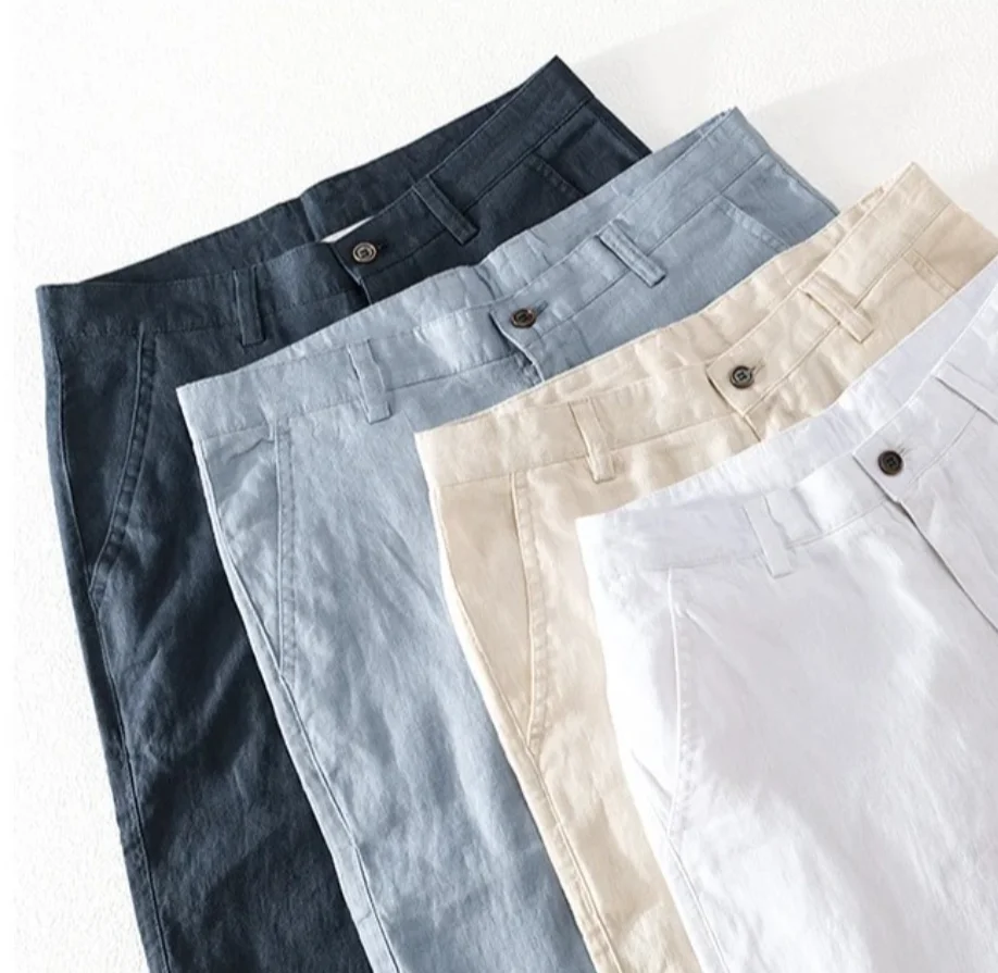 

Linen Good Quality Japan Style Casual Pants for Men Solid Color Lightweight Elastic Waist Simple Basic Loose Trouser