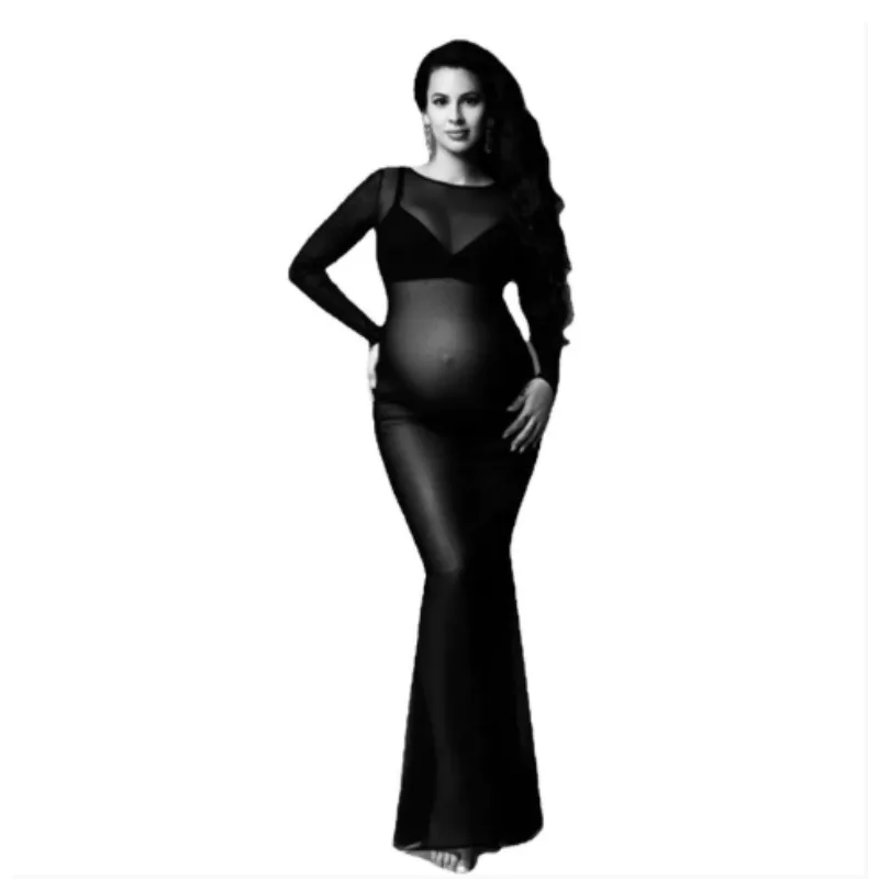 Umstands-Fotoshooting-Set: Übergroßer Floppy-Strohhut und ätherisches Netzkleid – Komplettes Outfit für Schwangerschaftsfotografie-Sessions