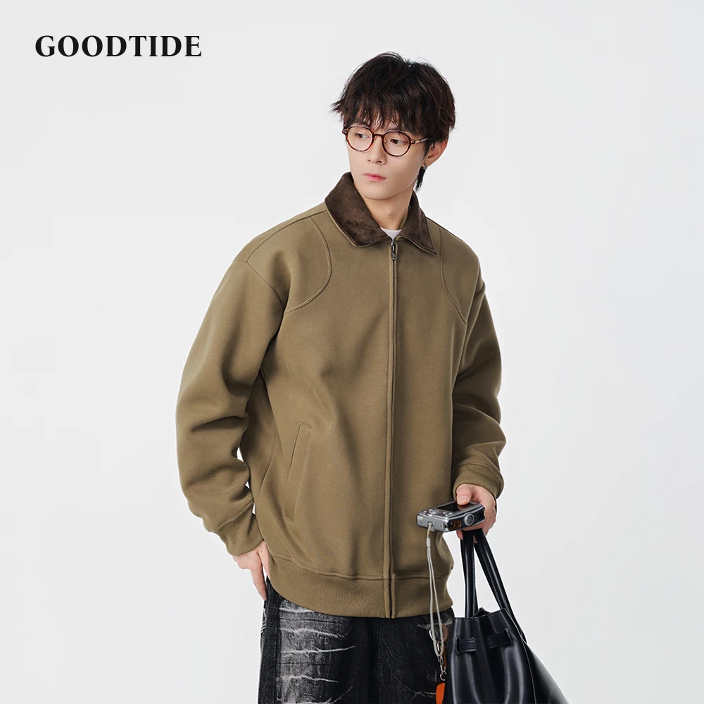 Fashion Men's Casual Full Zip Jacket 2025 Winter New Contrast Collar Comfortable Soft Long Sleeve Outerwear Top