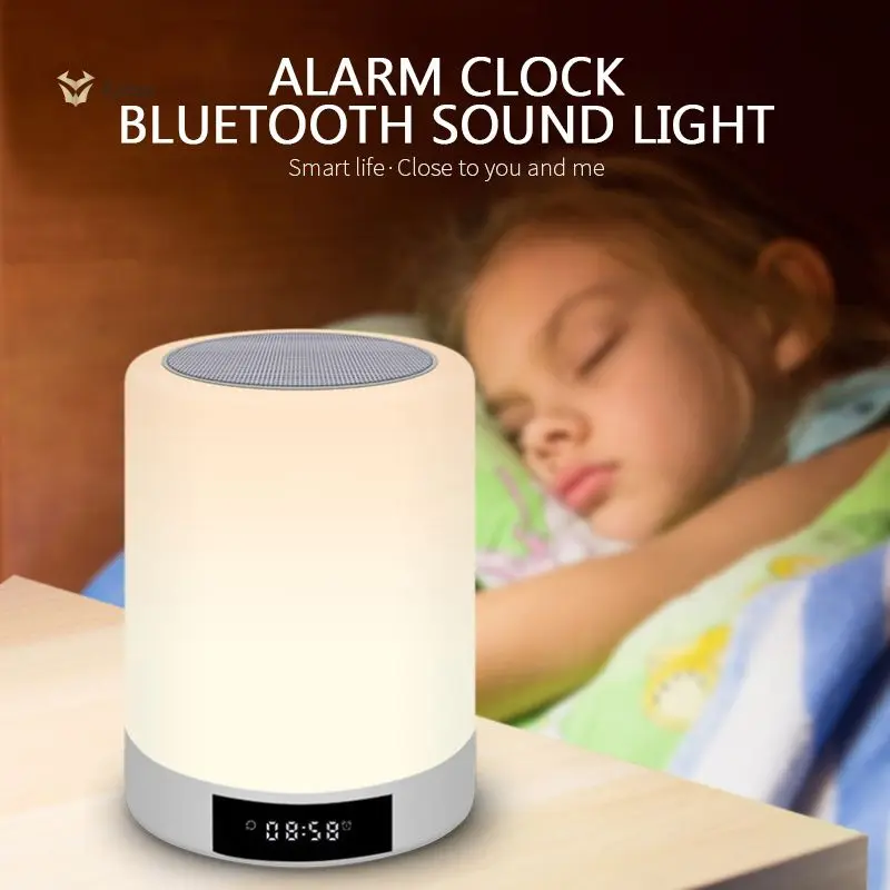 2000mah Multi-function Night Lights Led Lamp Rechargeable Speaker Fm Radio Music Player Dimmable With Alarm Clock