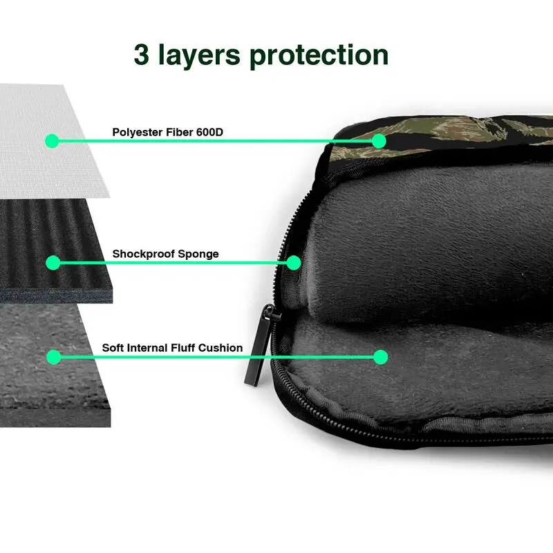 Tiger Stripe Camouflage Military Camo Waterproof Laptop Case Bag Computer PC Cover Pouch with Handle for MacBook 15.6 Inch