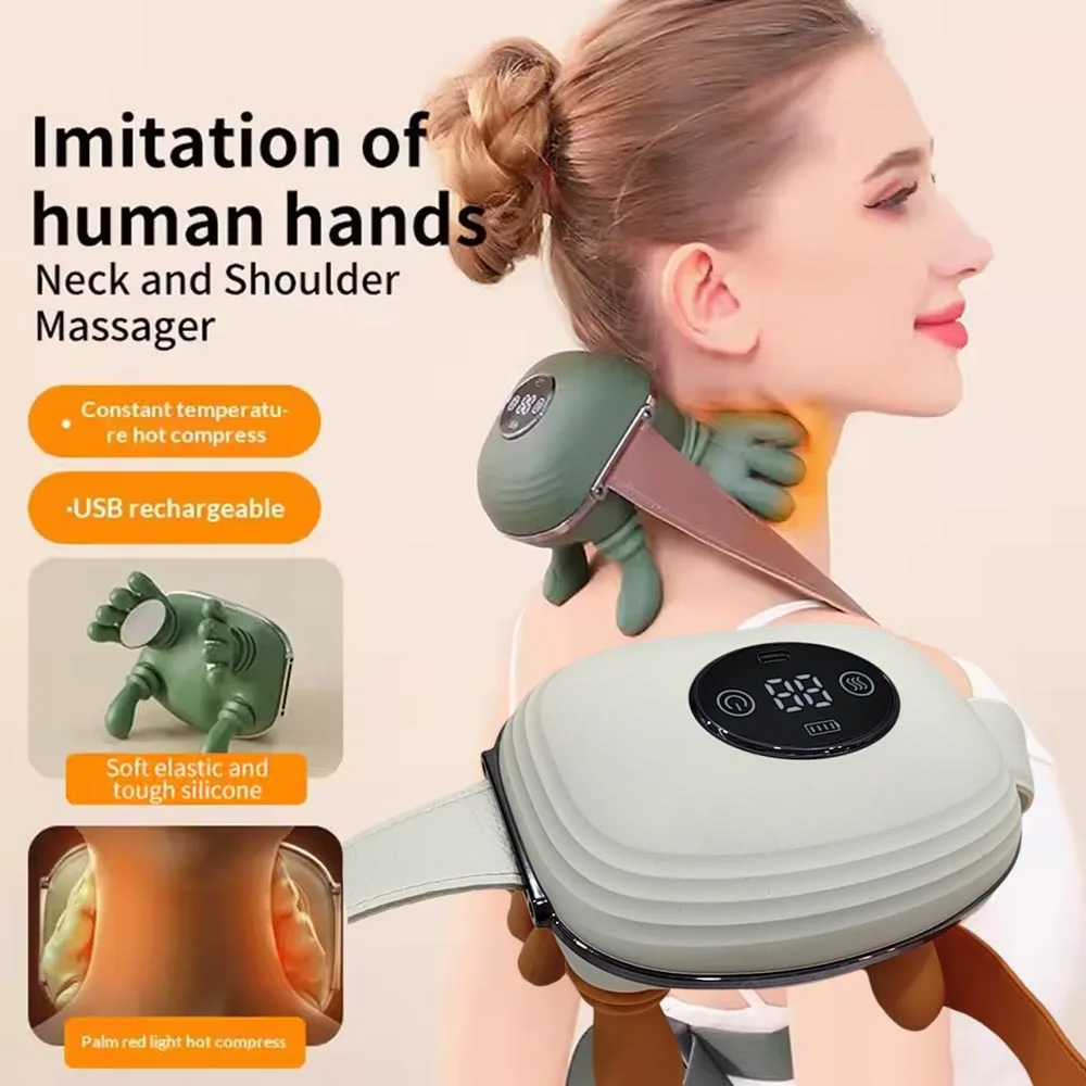 Bionic Heating Massager Cordless Portable Shiatsu Back Neck Massager Electric 4D Kneading Massage Relieve Pain Muscle Relaxation