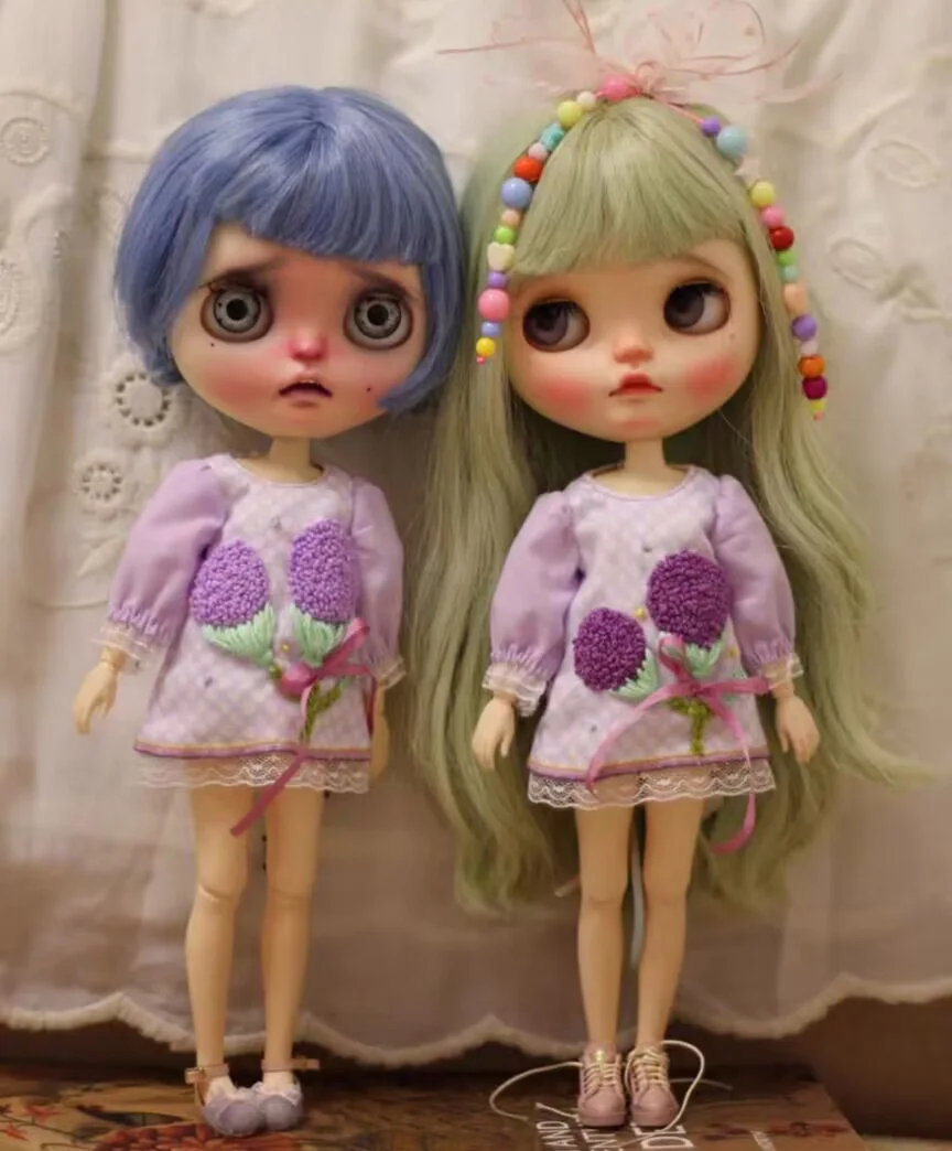 2025 2pcs purple Blythe Embroidery Flowers+ A-line skirt1/6 30cm(Fit for  azone,Pullip,Ob22/24/26, Licca)