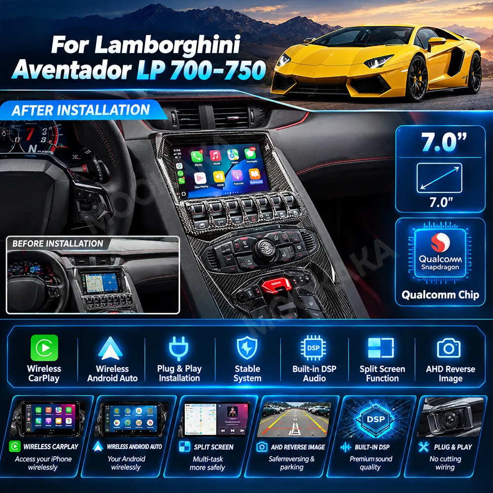 Android Auto Carplay For Lamborghini Aventador LP700-4 / LP750-4 SV 2011-2017 Car Radio Stereo Multimedia Navigation 7