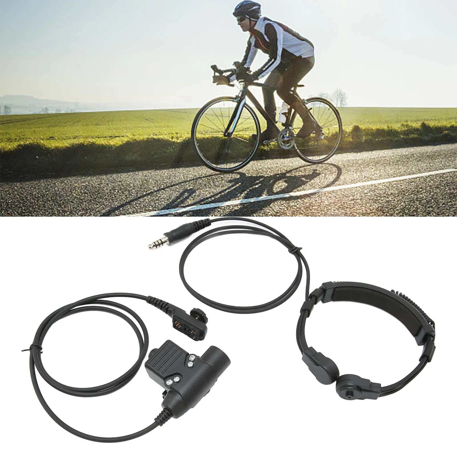 Throat Microphone Headset 7.1mm Plug Noise Isolation Walkie Talkie Earpiece Tensile Portable Telescopic for PD‑780 for