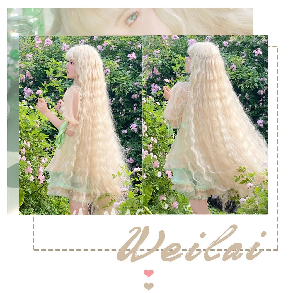 WEILAI-Cabelo encaracolado extra longo com Franja para mulheres, perucas sintéticas, fibra resistente ao calor, festa cosplay, lolita, 47 in