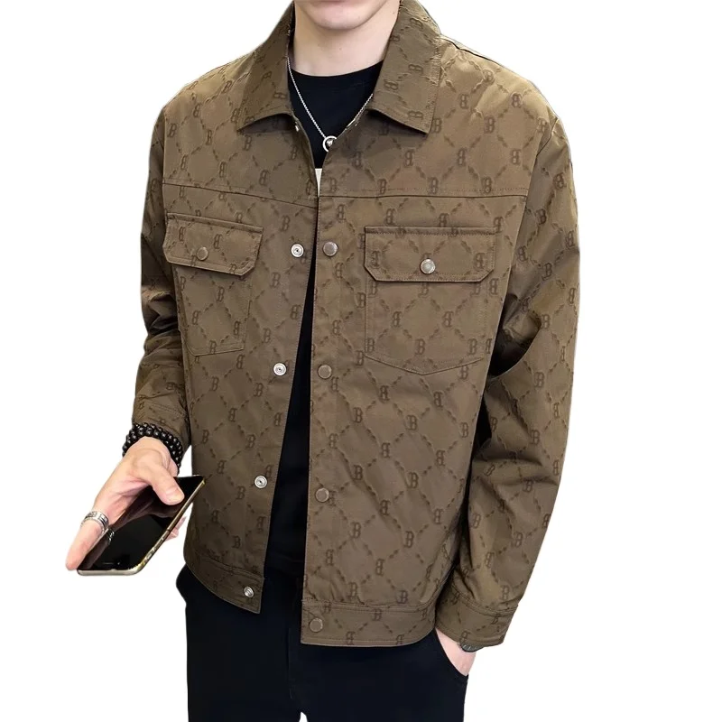 3XL Lente Herfst heren Jas Nieuwe Slim Fit Revers Gedrukt heren Korte Jas Knappe Mannen Mode Bovenkleding Mannen kleding