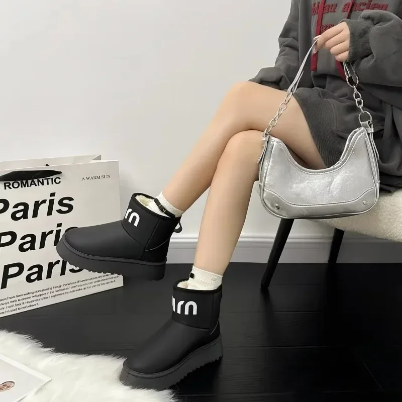 

2024 New Winter Snow Short Boots Thick Sole Anti-slip Plush Fleece for Warmth Water Proof Black Brown White Jean Shoes for Women