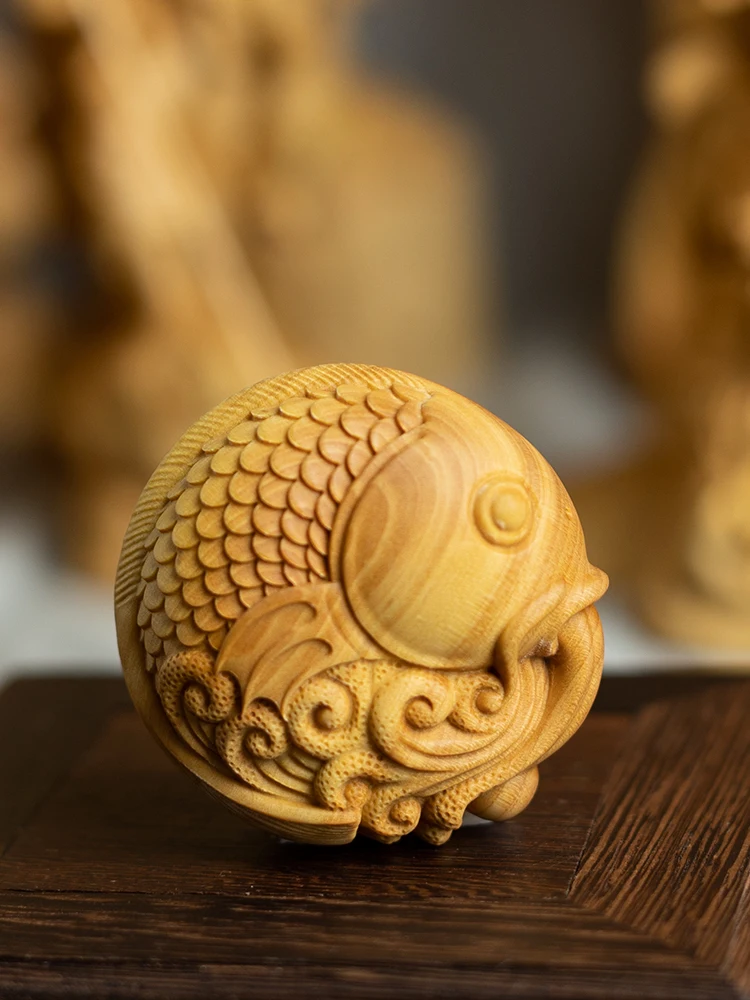 Hand Carved Wooden Koi Fish Pendant Charm - Feng Shui Lucky Symbol for Prosperity, Wealth, Car Hanging, Bag, Keychain Gift