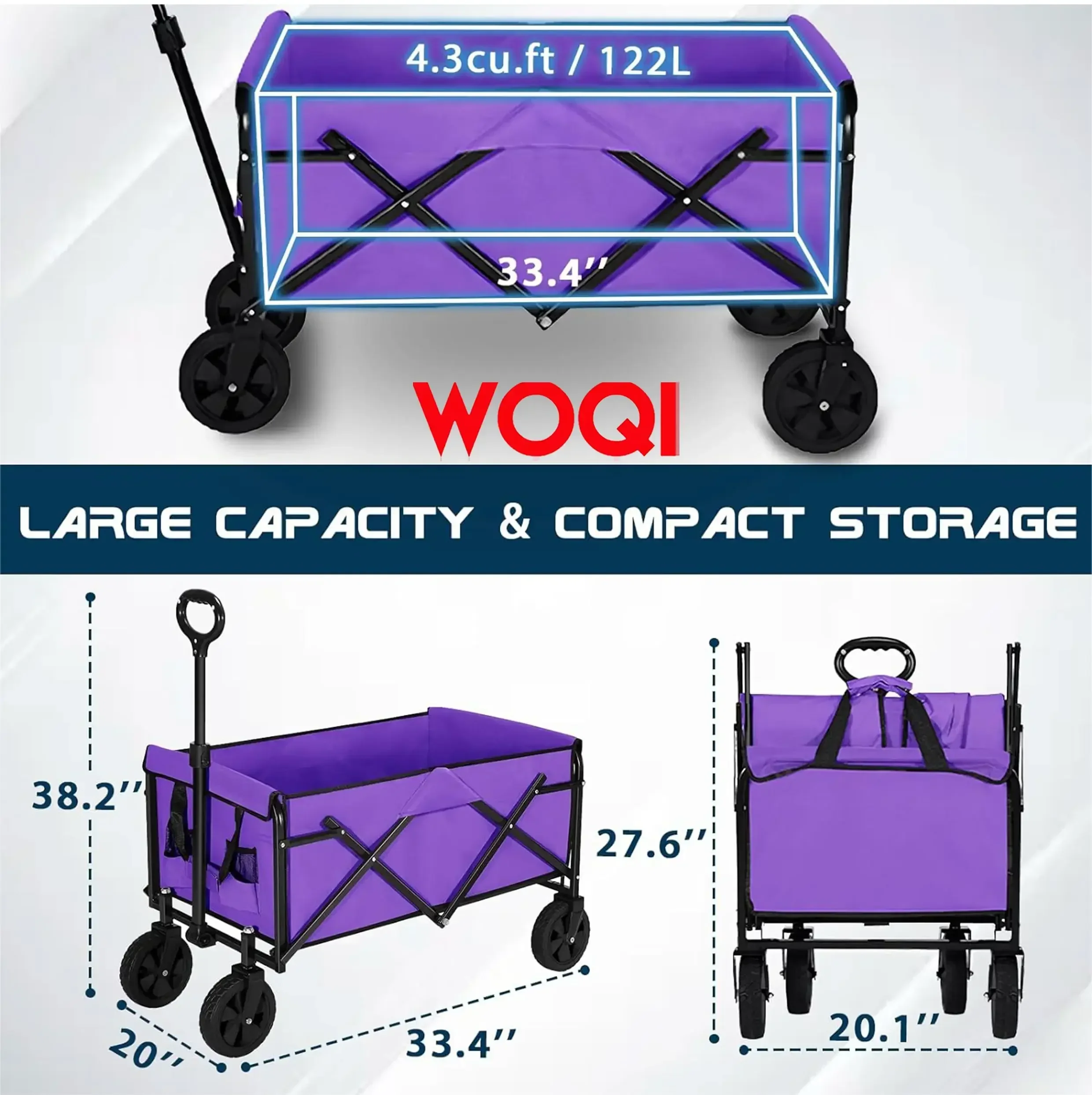 Foldable Multi-purpose Heavy-duty Station Wagon, All Terrain Beach Vehicle, Outdoor Camping Garden