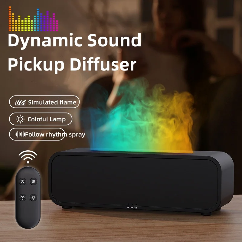 Creative Colorful Flame Aromatherapy Diffuser Follow Rhythm Spray USB Aroma Air Humidifier Remote Control Essential Oil Diffuser