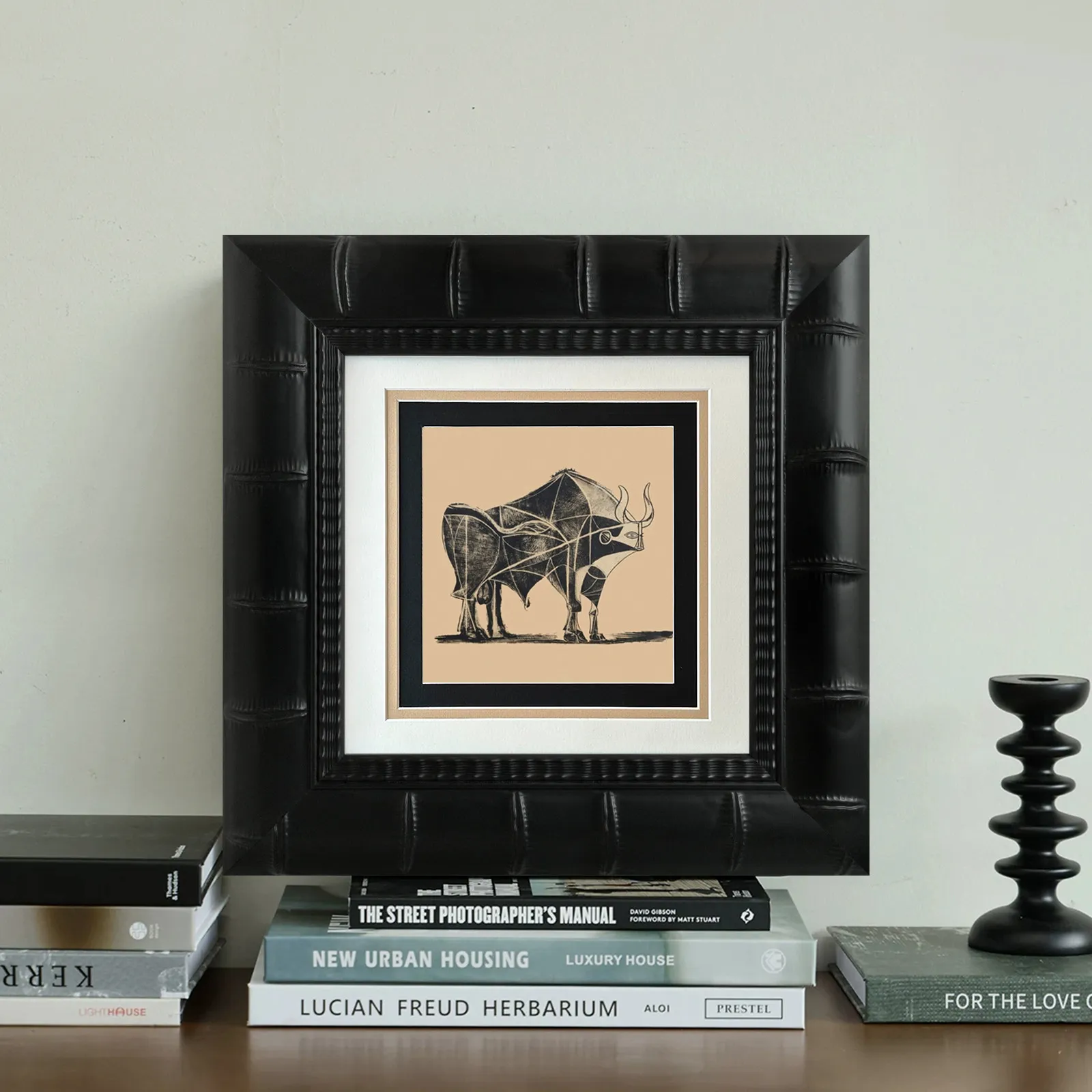 Contemporary Bamboo Style Gallery Frame, Sleek Matte Black Solid Wood with Organic Texture for Modern Art