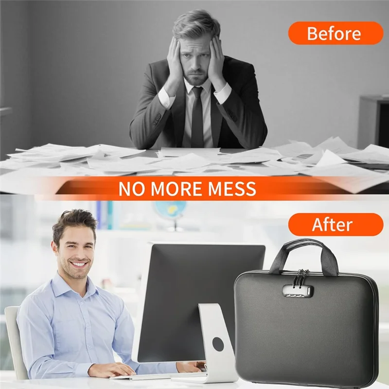 A13E-Portable File Organizer Handbag With Lock, Fireproof 5200° F Fire Safe Document Storage Bag For Home Valuables