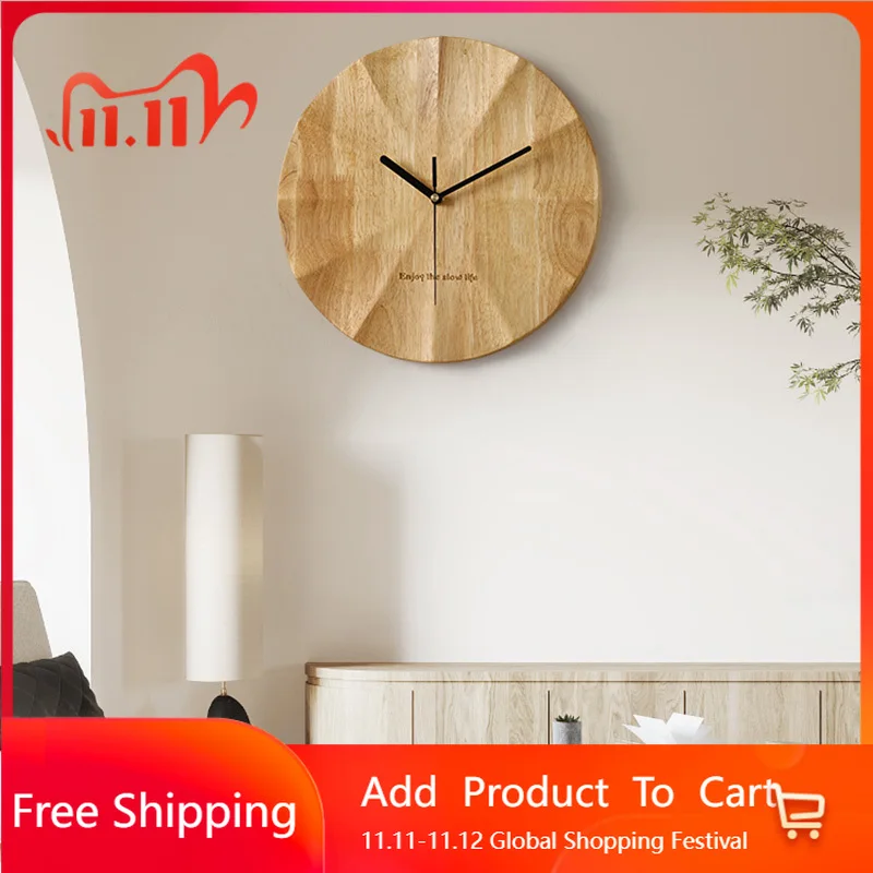 

Wooden Aesthetic Clock Wall Creative Design Minimalist Round Wall Watch Living Room Restaurant Orologio Da Parete Home Decor