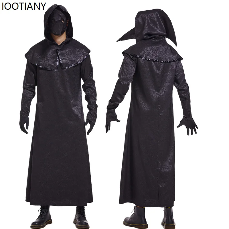 Halloween Plague Doctor Cosplay Costume Gothic Robe Medieval Anime Game Role-playing Black Outfits Carnival Party Stage Dress Up