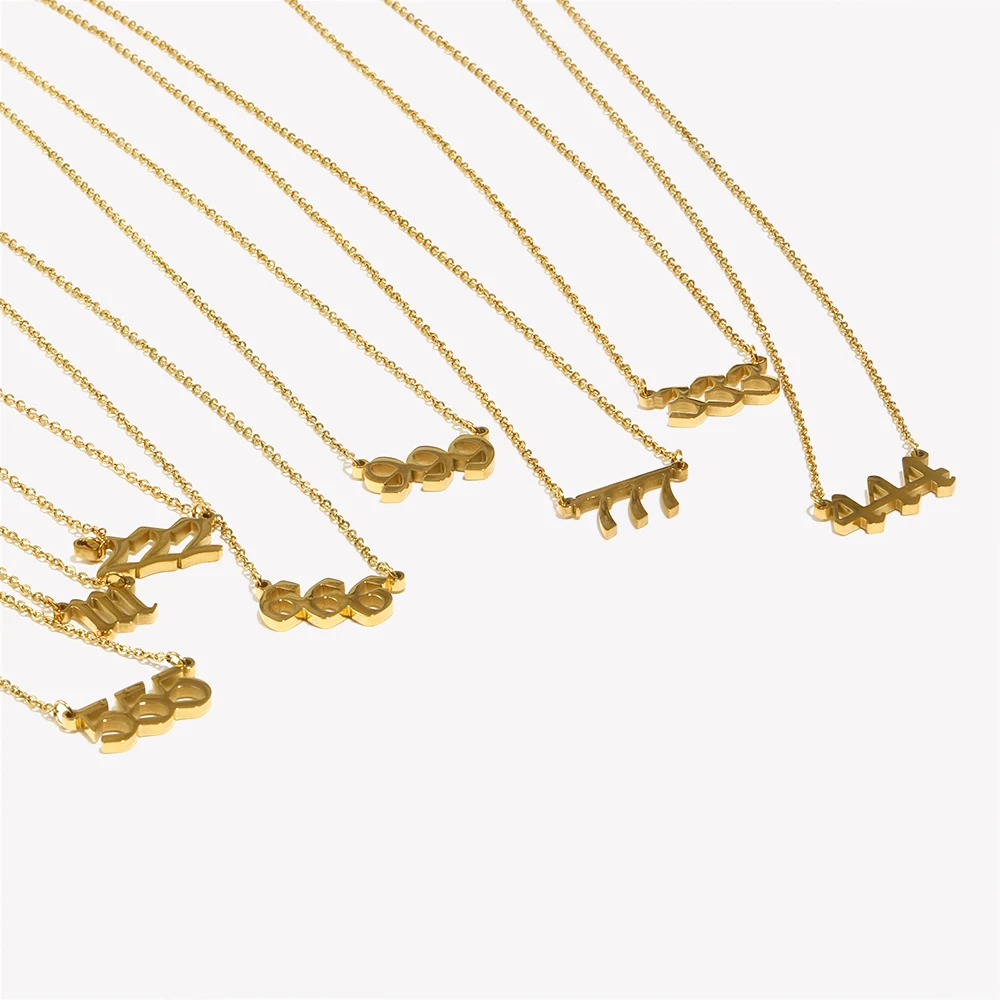 E.B.belle Christmas Gift For Ladies Stainless Steel Classicial Lucky Number Gold Plated Necklace For Women Angel Number Jewelry