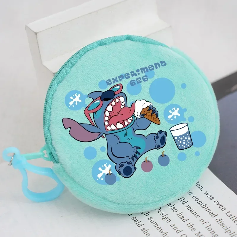 Stitch Disney Round Coin Purse Anime Cartoon Plush Wallet Children Mini Zipper Purse Boy Girl Small Money Bags Keychain Pouch