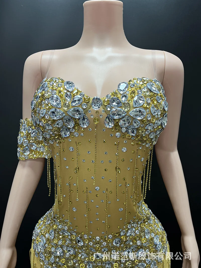 Luksusowa sukienka z siateczki z dżetami, seksowna, z prześwitami, modna, balowa, na urodziny, ekskluzywna, elegancka, długa sukienka na imprezę, vestidos largos elegantes fiesta mujer