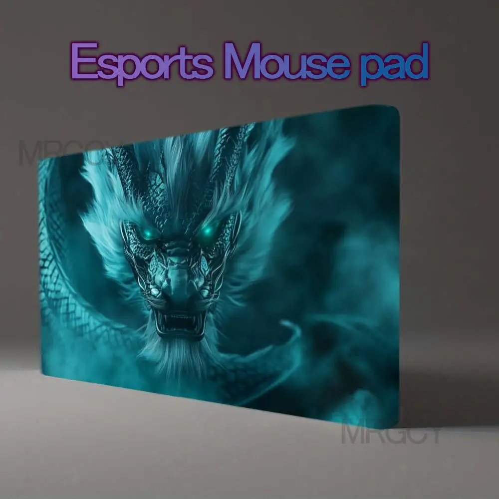 Mystic Cyan Smoke Chinese Dragon XL Gaming Mouse Pad Large Non Slip Rubber Base Waterproof Desk Mat, Great Gift for Gamers Home