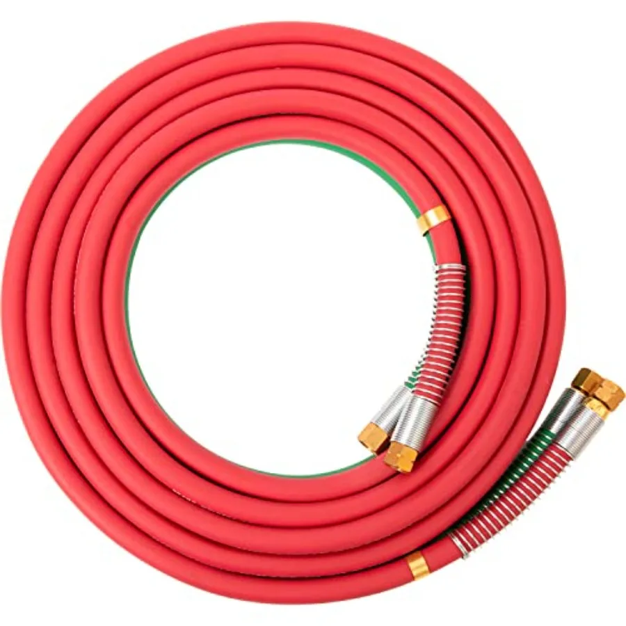 

1/4" Grade T Cutting Torch Hose - Oxygen Acetylene Hose for Welding Gas - B Fittings + Strain Relief Set 1YR USA Warranty 25 Fe