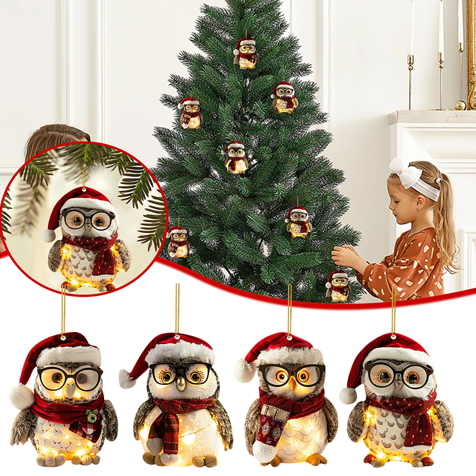 

Christmas Hanging Cute Owl Flat Christmas Tree Hanging Decoration 2024 Keychain Pendant Fresh Garland Xmas Gifts Hot Sale