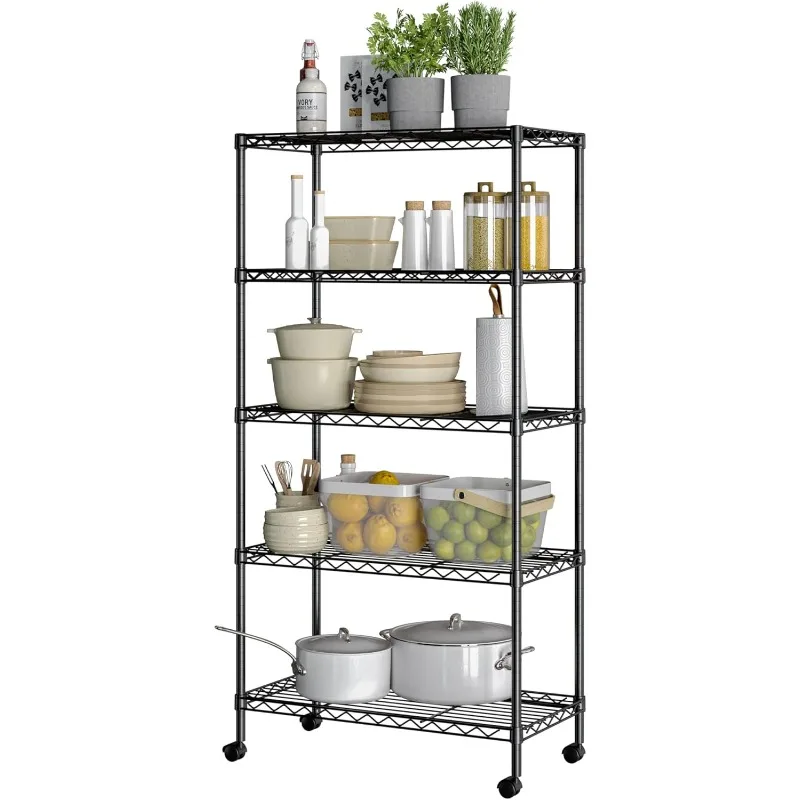 Seville Classics Solid Steel Wire Shelving Storage Unit Adjustable Shelves Organizer Rack,Black,5-Tier,30