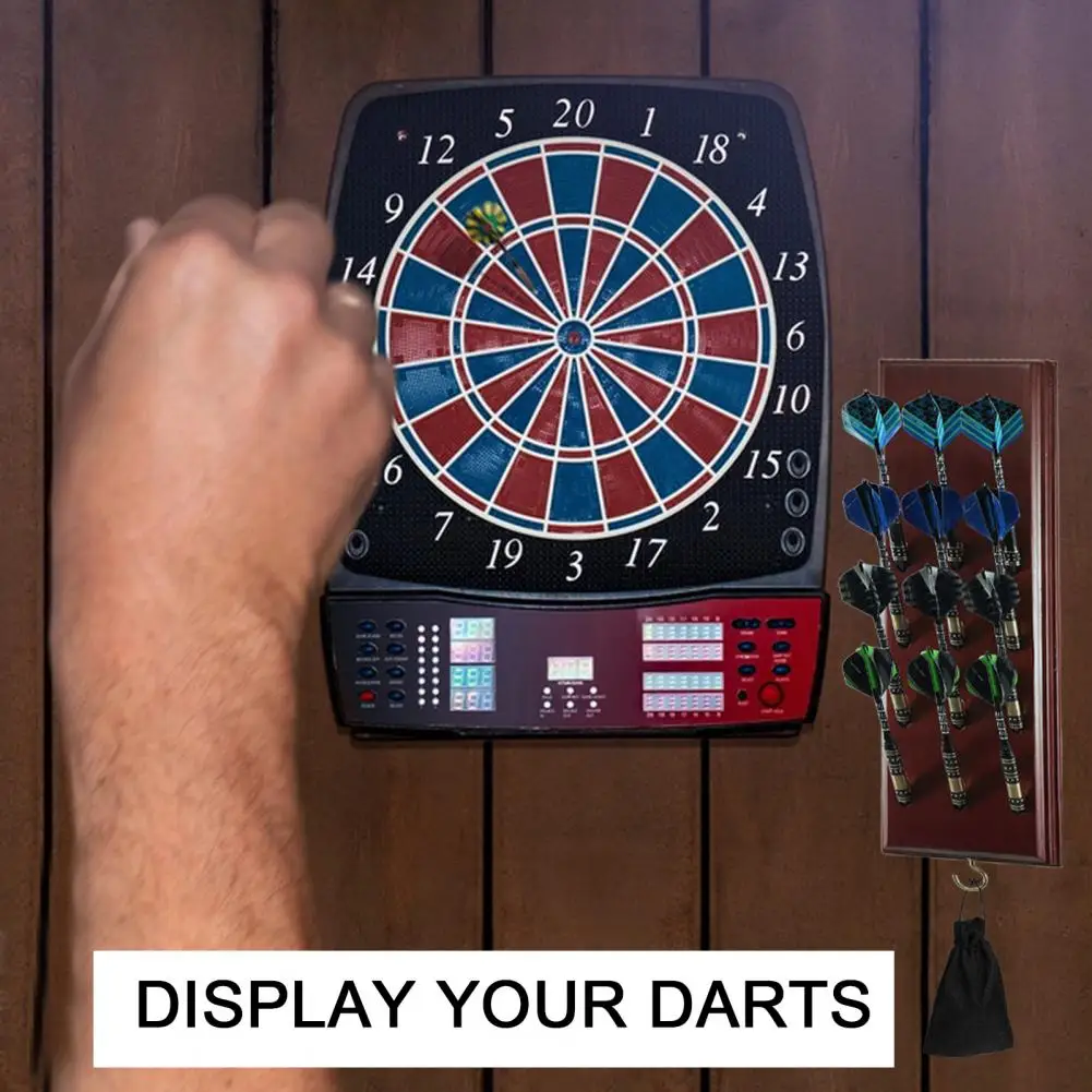 

Space-saving Dart Rack Wooden Wall Mounted Dart Holder with Metal Hook Accessory Storage Bag Display Rack for 12 Steel/soft Tip