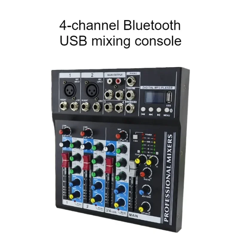 Professional Mixing Console 4-channel Stage Wedding Performance Bluetooth USB Reverberation Effect Portable Digital DJ Console