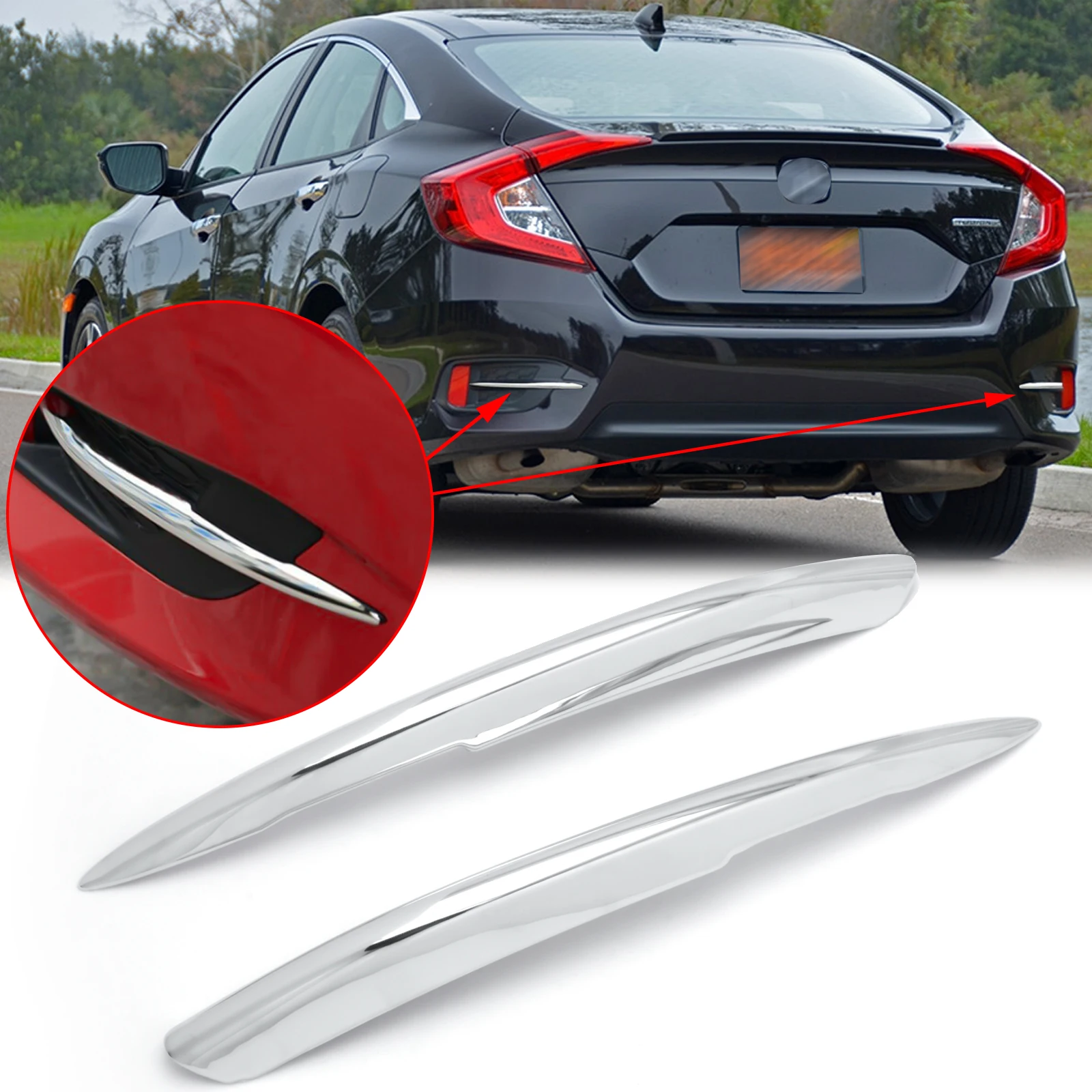 Bande réfléchissante de pare-choc arrière pour Honda Civic Sedan 2016 – 2021, 2 pièces, chromée, arg