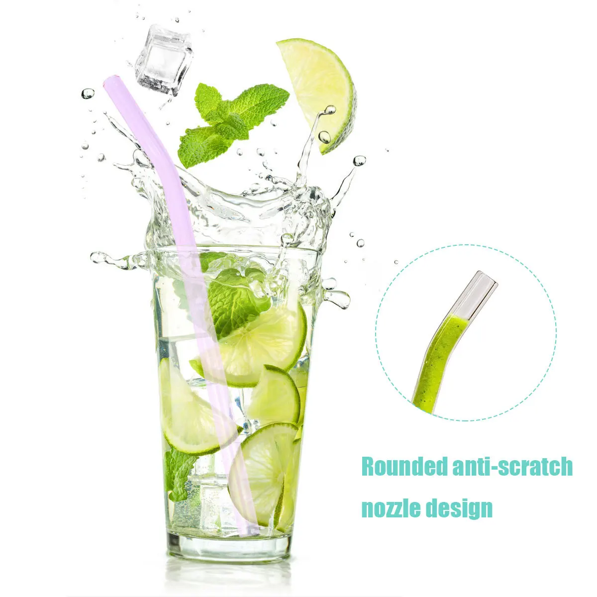 

6Pcs Glass Straws Heat-Resistant Bent Colorful Smoothie Coffee Tea Cocktail Drinking Straws Party Home Party Glass Straw