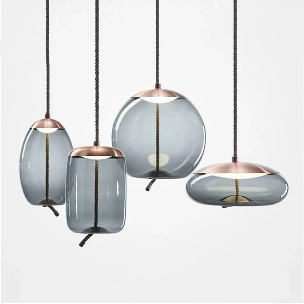 Lampe suspendue en verre avec ULde chanvre, design moderne, luminaire décoratif d'intérieur, idéal pour un salon ou une chambre à coucher, 73 bars