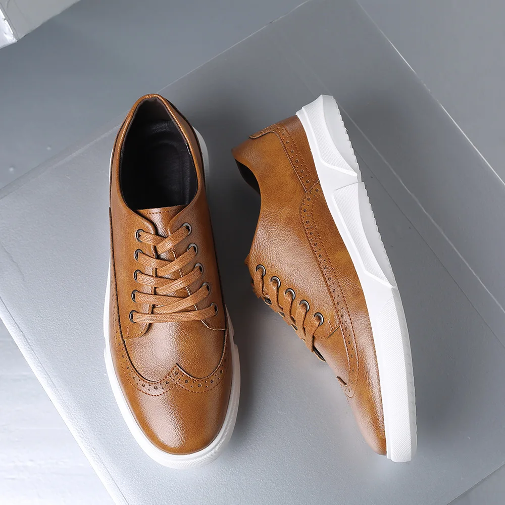 Men Leather shoes Fashion Leather Board Shoe Breathable Autumn Comfortable Casual Shoes Outdoor Male Lace-up vintage single shoe