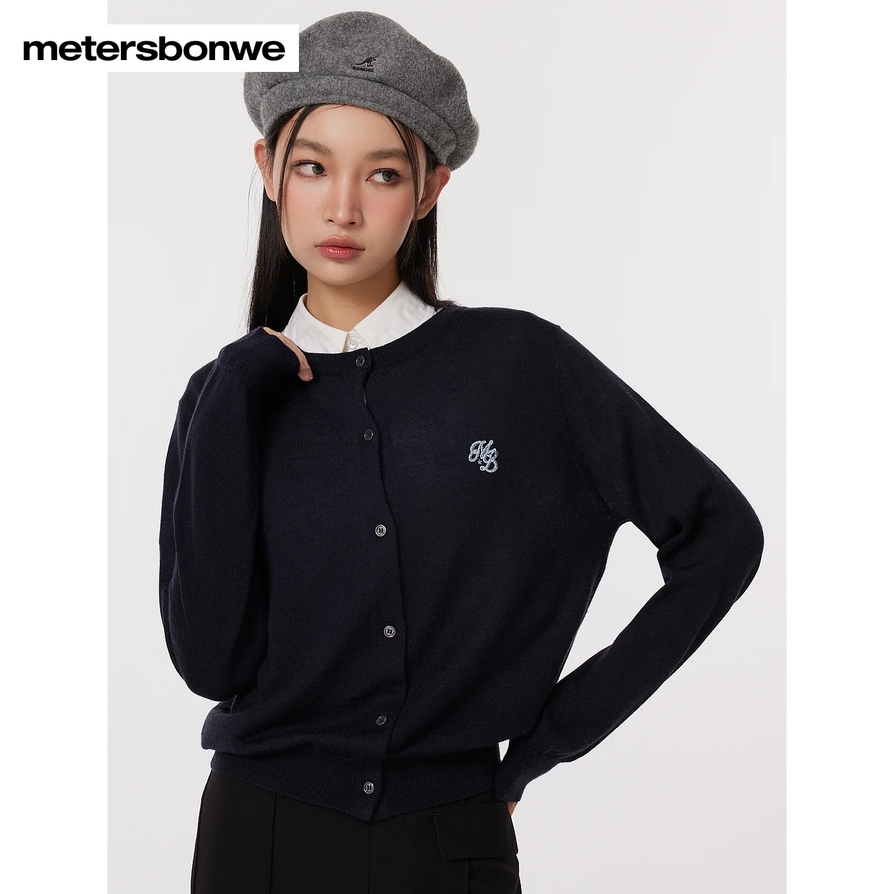 

Metersbonwe-Women's Long Sleeves Sweater Wool Blending Cardigan Slim Embroidery Campus Daily Travel Leisure Commuter Winter