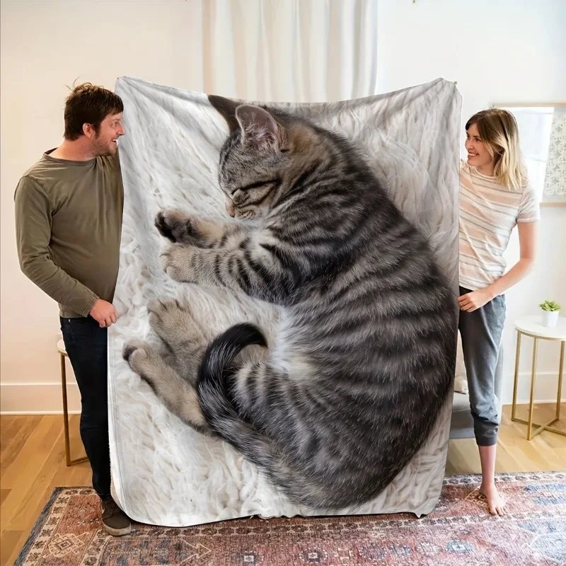 Flanelldecke mit schlafender Katze, niedliches und heilendes Design, Unisex, geeignet für Nickerchen im Büro, Sofa, Faulenzen, Autowärme, alle Jahreszeiten