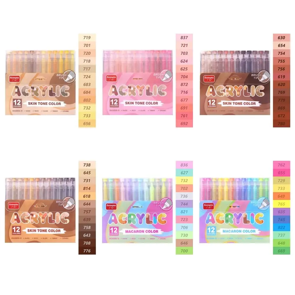 12-Colors قلم تحديد أكريليك Softhead ألوان نابضة بالحياة اللوحة قلم ملون الفن القرطاسية التجفيف السريع مستقيم السائل ماركر