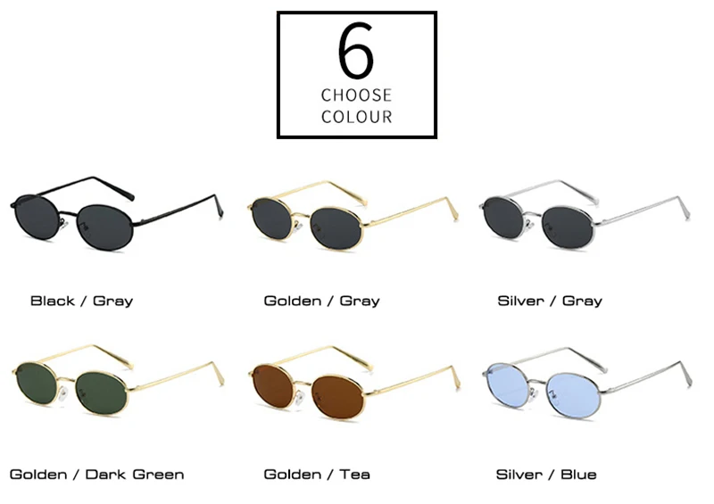 SHAUNA Retro Kleine Ovale Metallrahmen Frauen Sonnenbrille UV400 Männer Punk Sonnenbrille – Detail 6