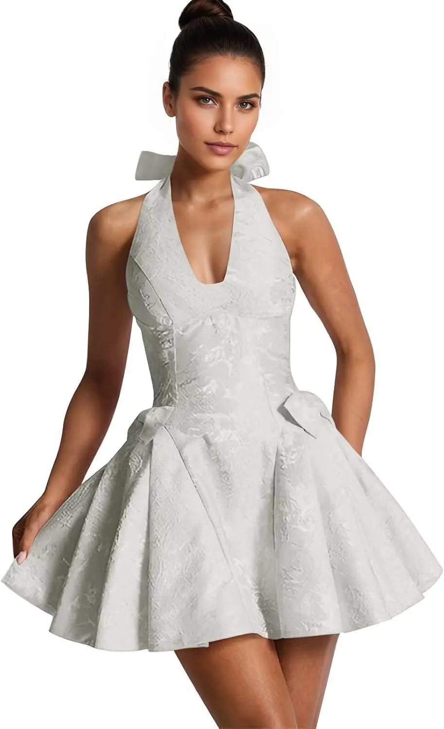 

Womens Halter Homecoming Dress 2025 with Bow Satin Floral A Line Short Cocktail Party Gowns above knee , mini Cocktail Dresses