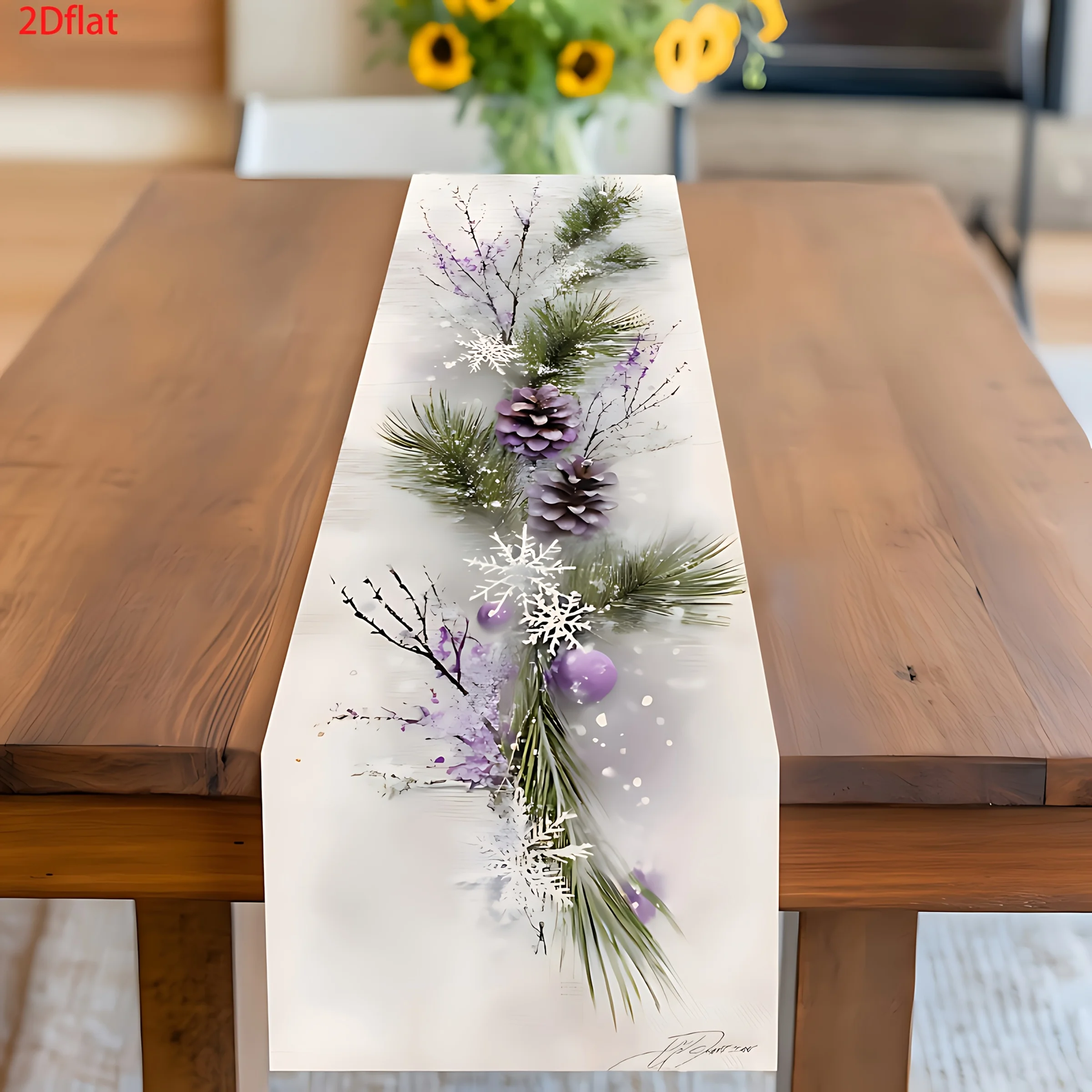 1 Piece of Elegant Purple Winter Table Runner with Cedar Bra