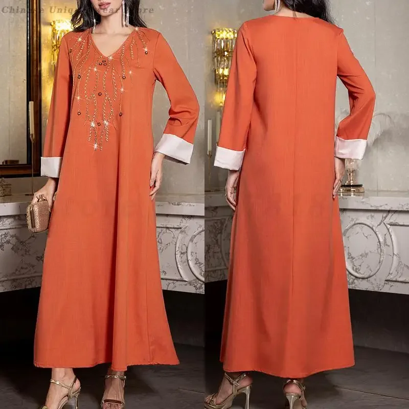 Traditional Middle East Muslim Abayas Female Elegant Party Dubai Kaftan Arabic Dress Spring Autumn New Vestidos Islamic Clothes