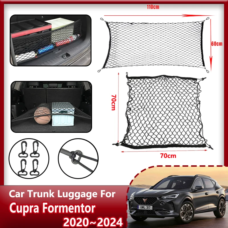 

For Cupra Formentor VZ5 2020 2021 2022 2023 2024 Car Boot Trunk Cargo Nets Nylon Elastic Storage Organizer Parts Car Accessories