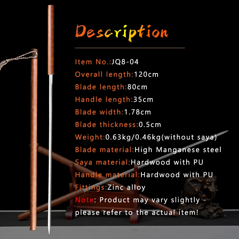 Chinese Rapier Sword,Real Metal Blade,Shirasaya Swords,Wood With PU Saya,Home Decor,Cosplay Practice Use