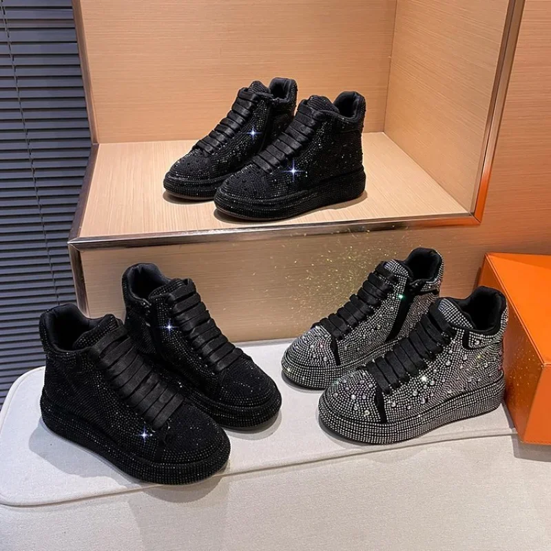 Fashion Sneakers Women Trend 2023 New Spring Autumn Platform Lace Up Rhinestone Women Casual Shoes Fashion Shiny Ladies Shoes