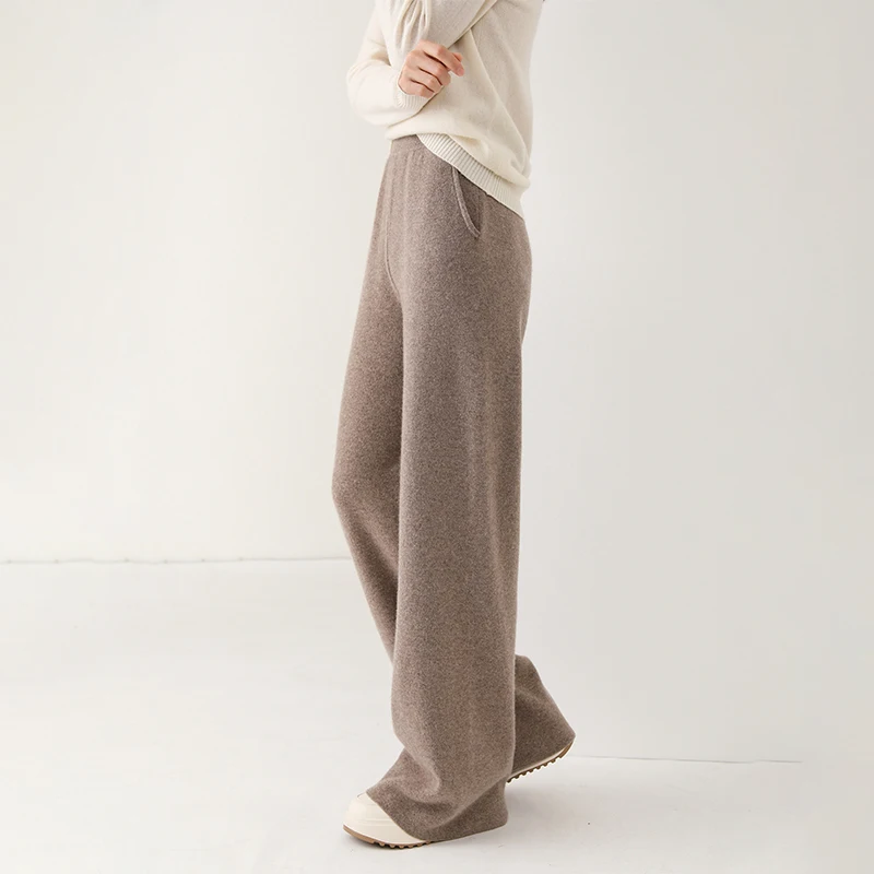 100% wool wide leg pants women's high waisted cashmere straight leg floor pants outerwear pants autumn and winter pants