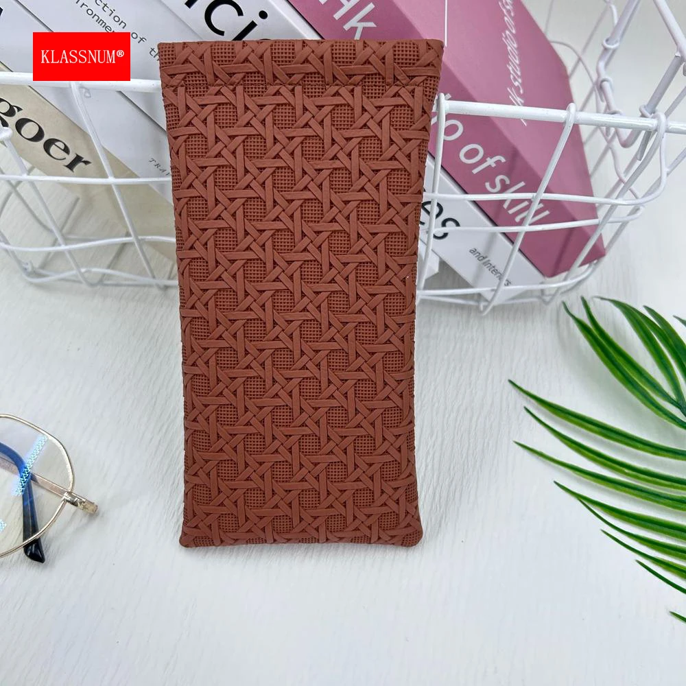 

KLASSNUM Sunglasses Storage Bag Shrapnel Mouth Automatic ClosingReading Glasses Case PU Leather Braid Pattern Glasses Bag 2025