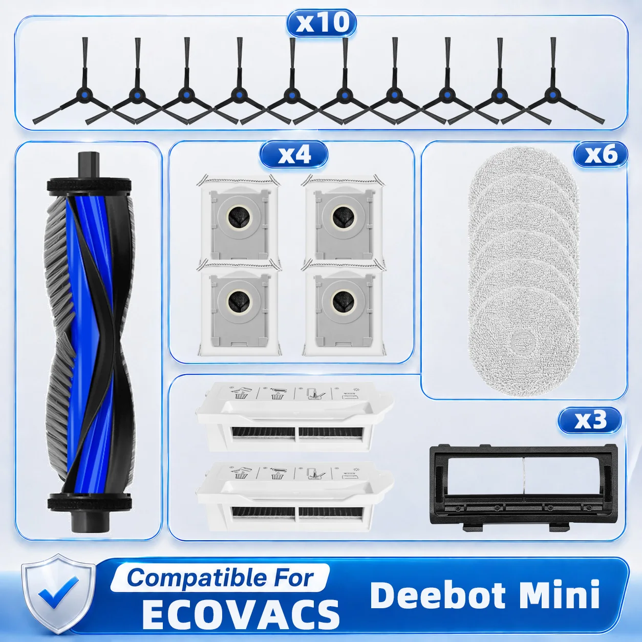 Compatible For ECOVACS Deebot Mini Robot Vacuum Parts Main Brush Side Brush Filter Mop Pad Dust Bag Brush Guard Accessories