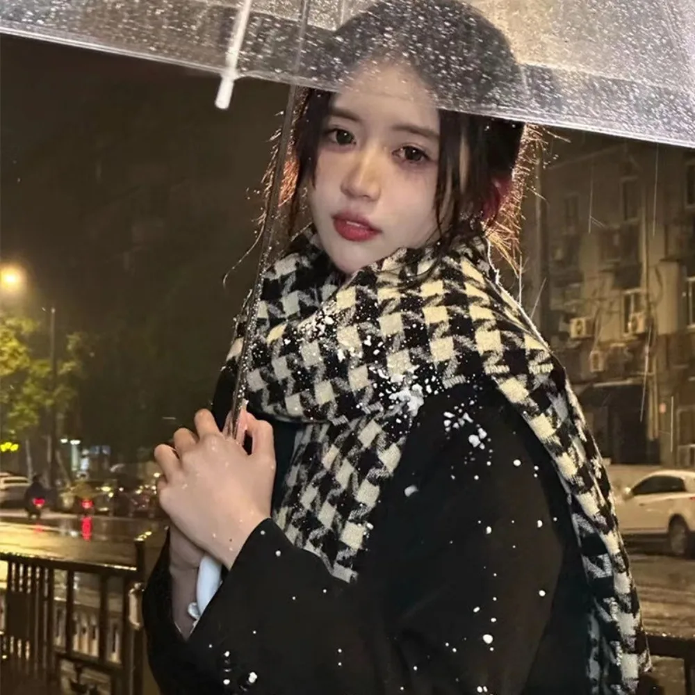 Fashion Korean Style Plaid Shawl Wrap Houndstooth Thicken Wool Tassel Scarves Soft Winter Cashmere Scarf Girls