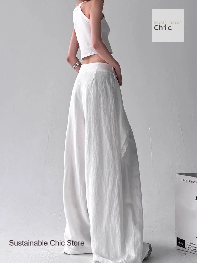 Summer new solid color high waist slim straight pants female American fashion design relaxed Joker casual wide-leg pants.
