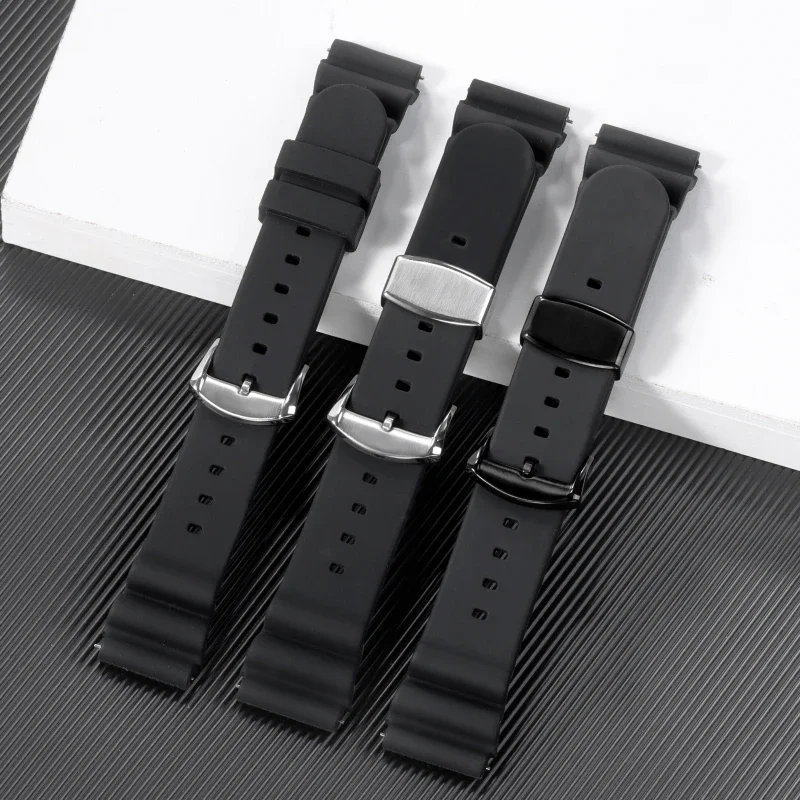 20mm 22mm Silicone Watch Band for Seiko No. 5 SKX007 SKX009 Prospex Waterproof Diving Watch Strap Metal Ring Keeper Pin Buckle