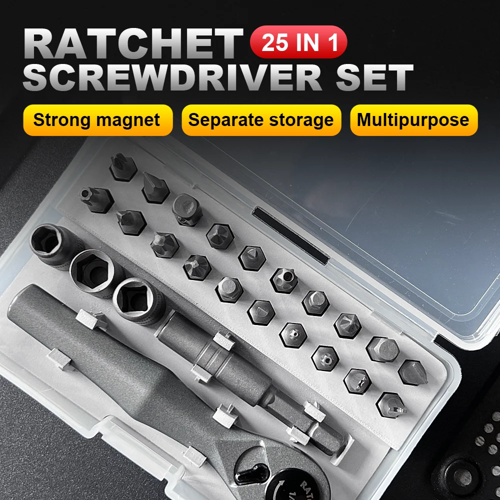 Drive Socket Wrench Set 25-Piece 1/4'' Ratcheting Wrench Set with 72 Tooth Ratchet Universal for Home By Prostormer